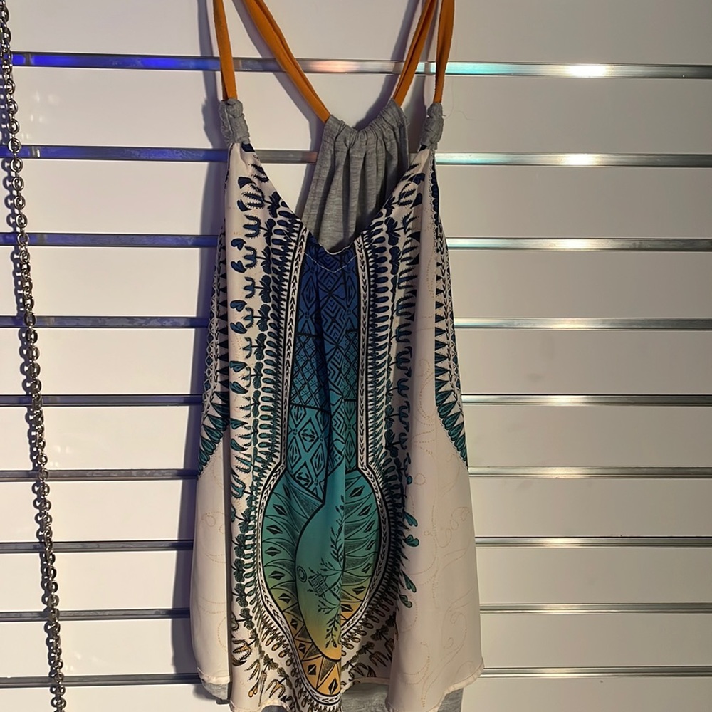 Multicolored top solid back sheer front sexy casual